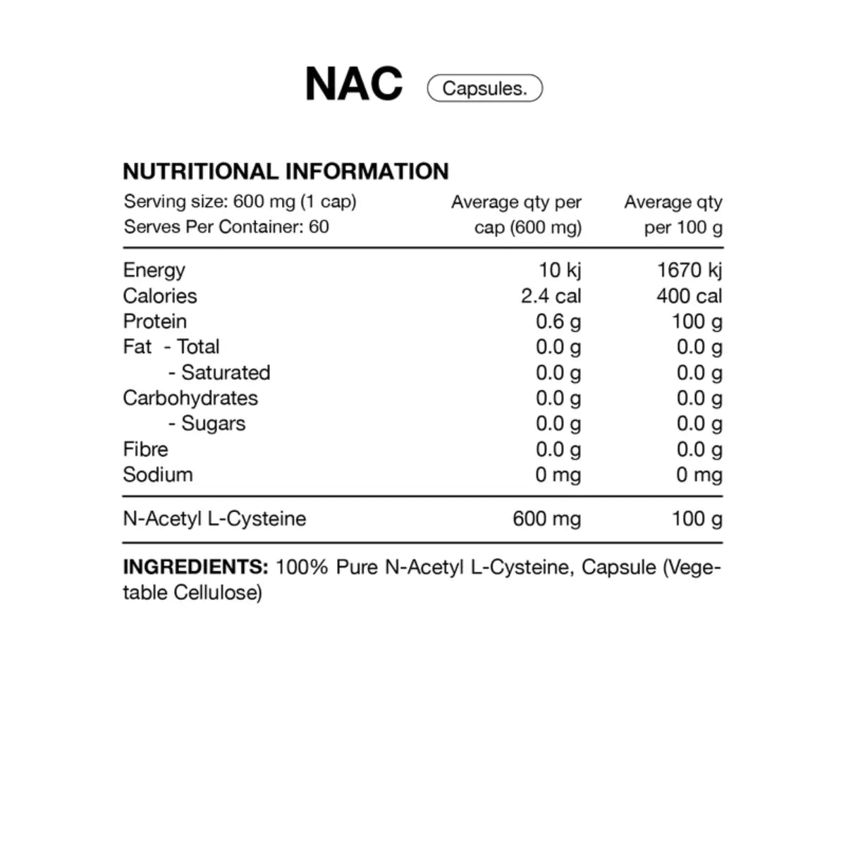 NAC Caps by Switch Nutrition