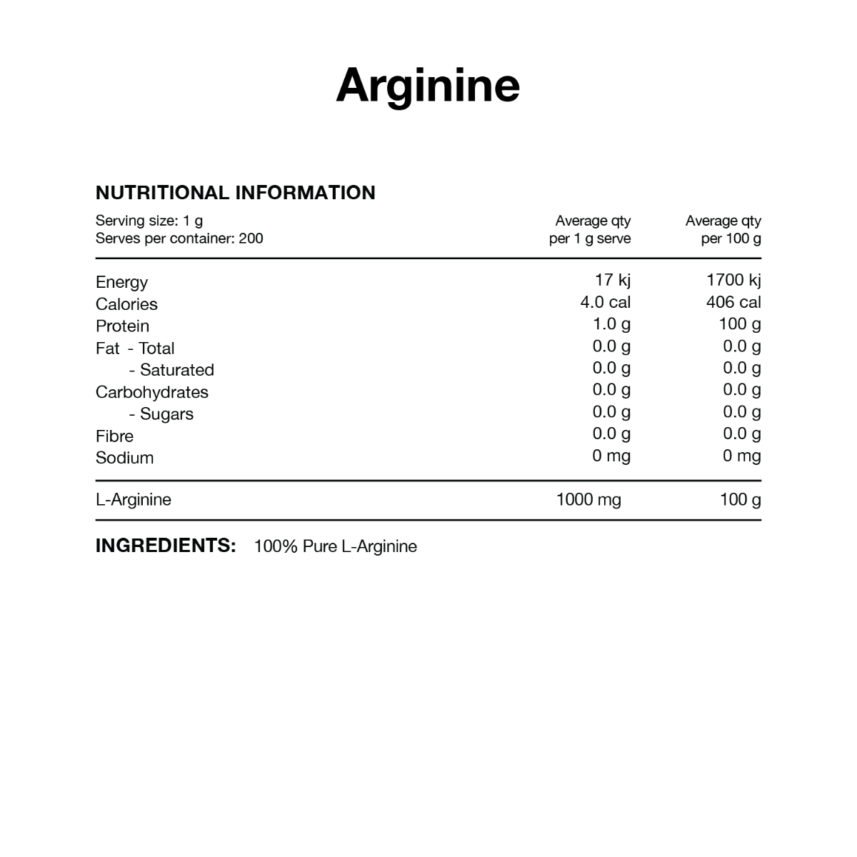 100% Pure L-Arginine By Switch Nutrition