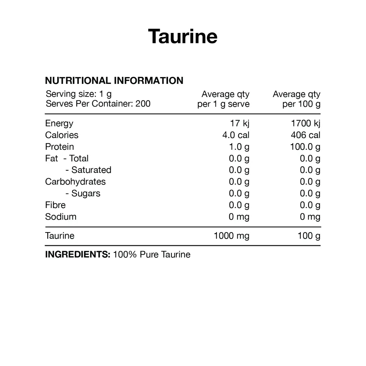 100% Pure Taurine By Switch Nutrition
