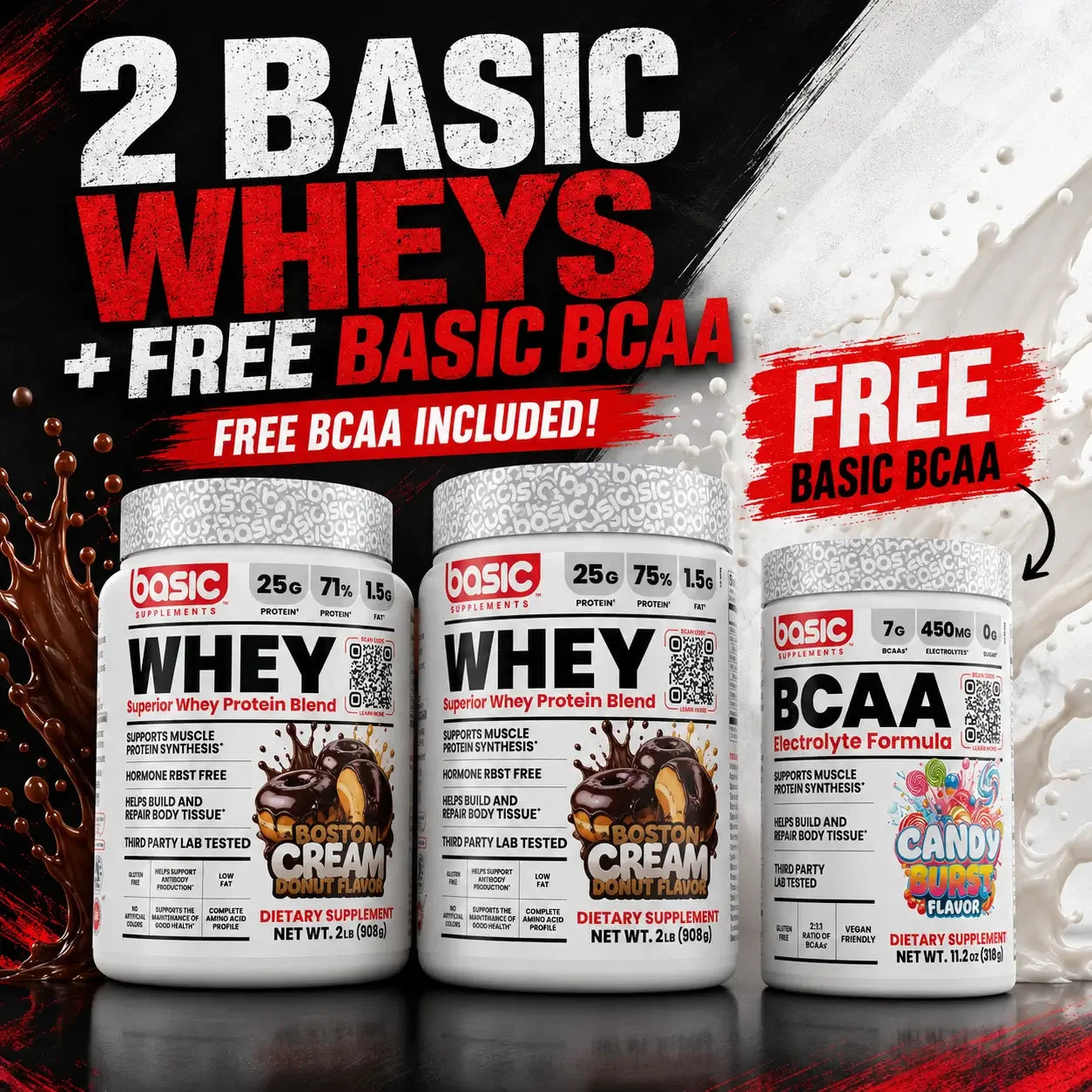 2 BASIC WHEYS + FREE BASIC BCAA