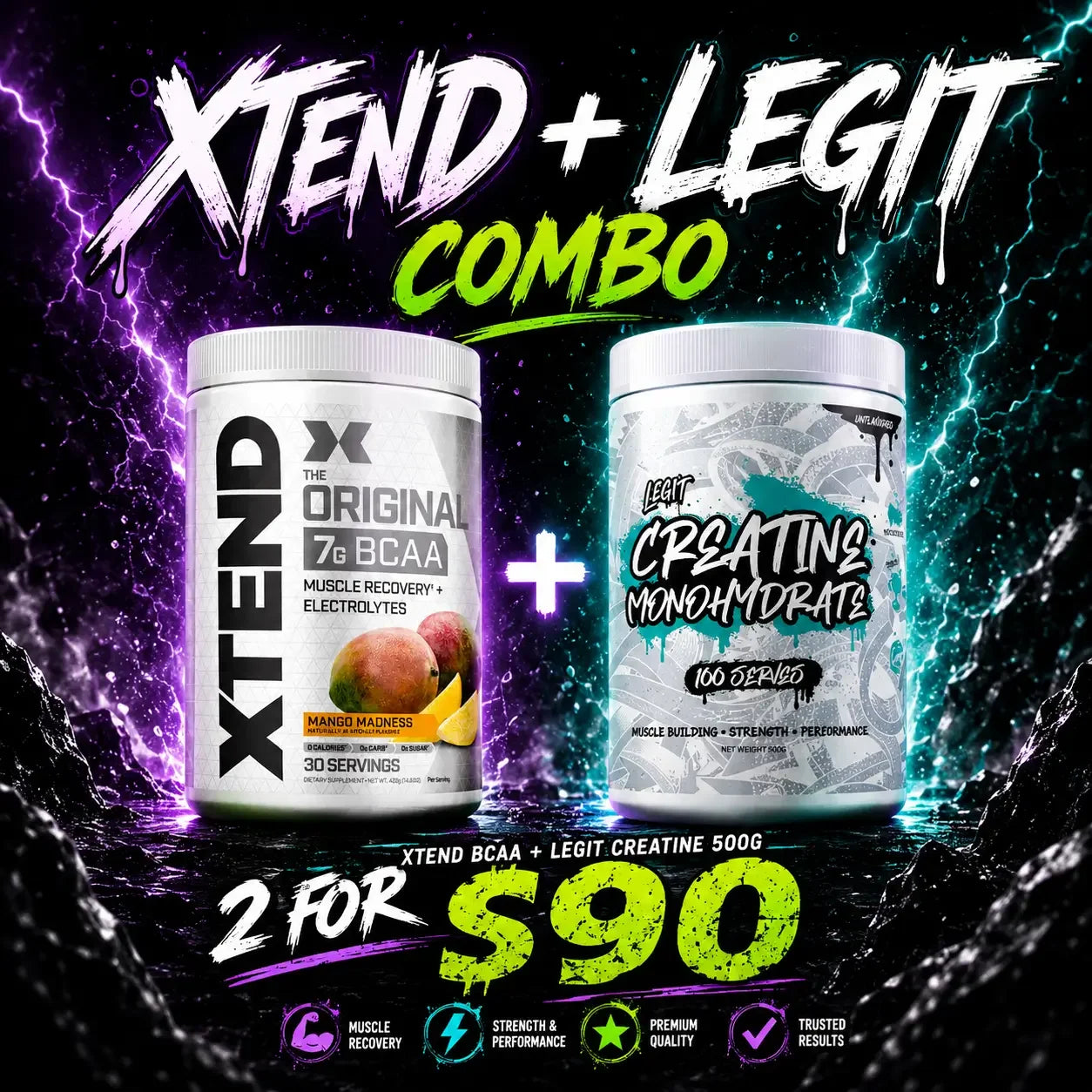 XTEND BCAA + LEGIT CREATINE 500G - $90