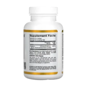 California Gold Nutrition Vitamin D3 125 mcg 5000 IU 360 Fish Gelatin Softgels