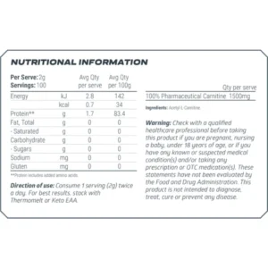 JD NUTRACEUTICALS 100 ACETYL L CARNITINE 100G 2